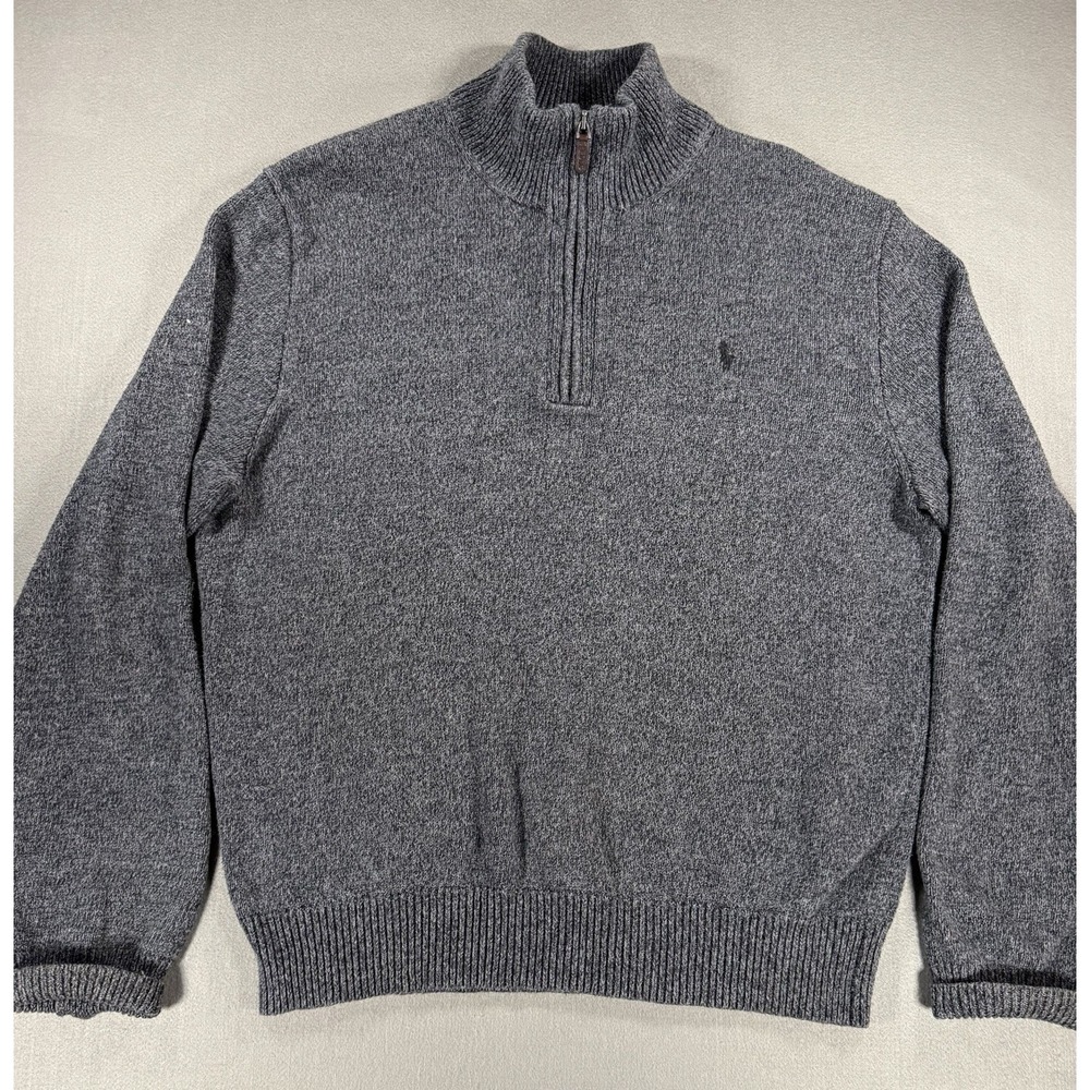 Polo Ralph Lauren Charcoal Grey 1/4 Zip Cotton Pullover Sweater Size L